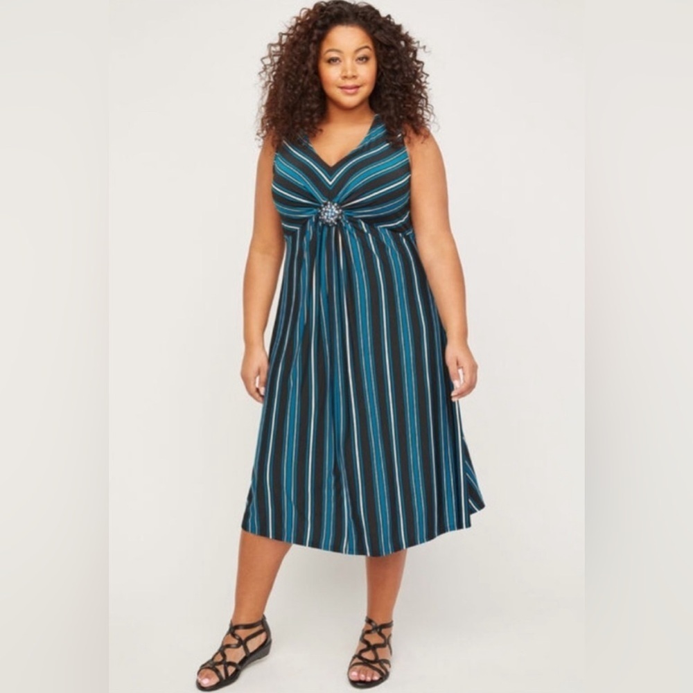 Catherines Black and Blue Striped Midi Dress